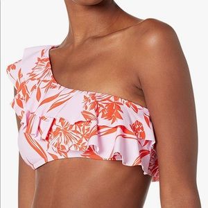 BCBGMAXAZRIA Women's Standard Swimsuit Top with Double Ruffle One Shoulder